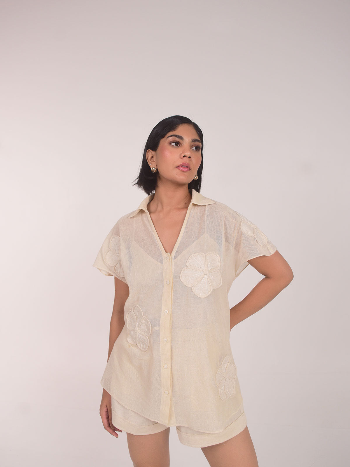 Cam Applique Cotton Net Shirt