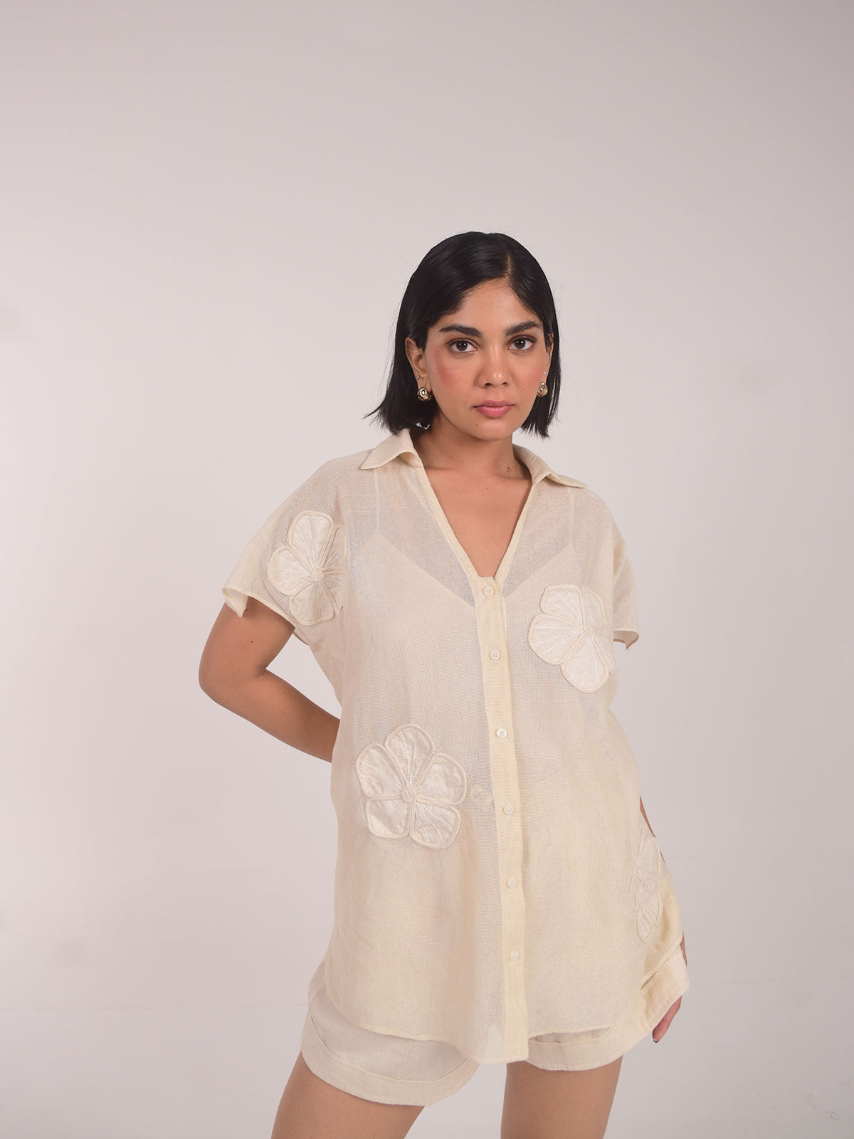 Cam Applique Cotton Net Shirt