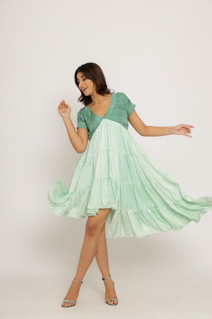 Teal-Tea Green Asymmetrical Dress