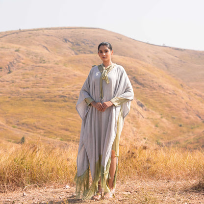 Siya Dress and Kaftan Set - Grey and Green