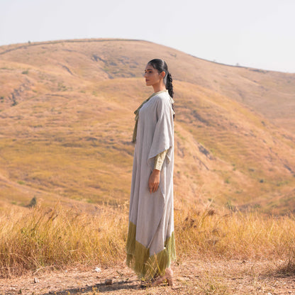 Siya Dress and Kaftan Set - Grey and Green