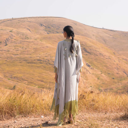 Siya Dress and Kaftan Set - Grey and Green