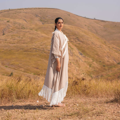 Siya Dress and Kaftan Set - Brown and Beige