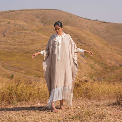 Siya Dress and Kaftan Set - Brown and Beige