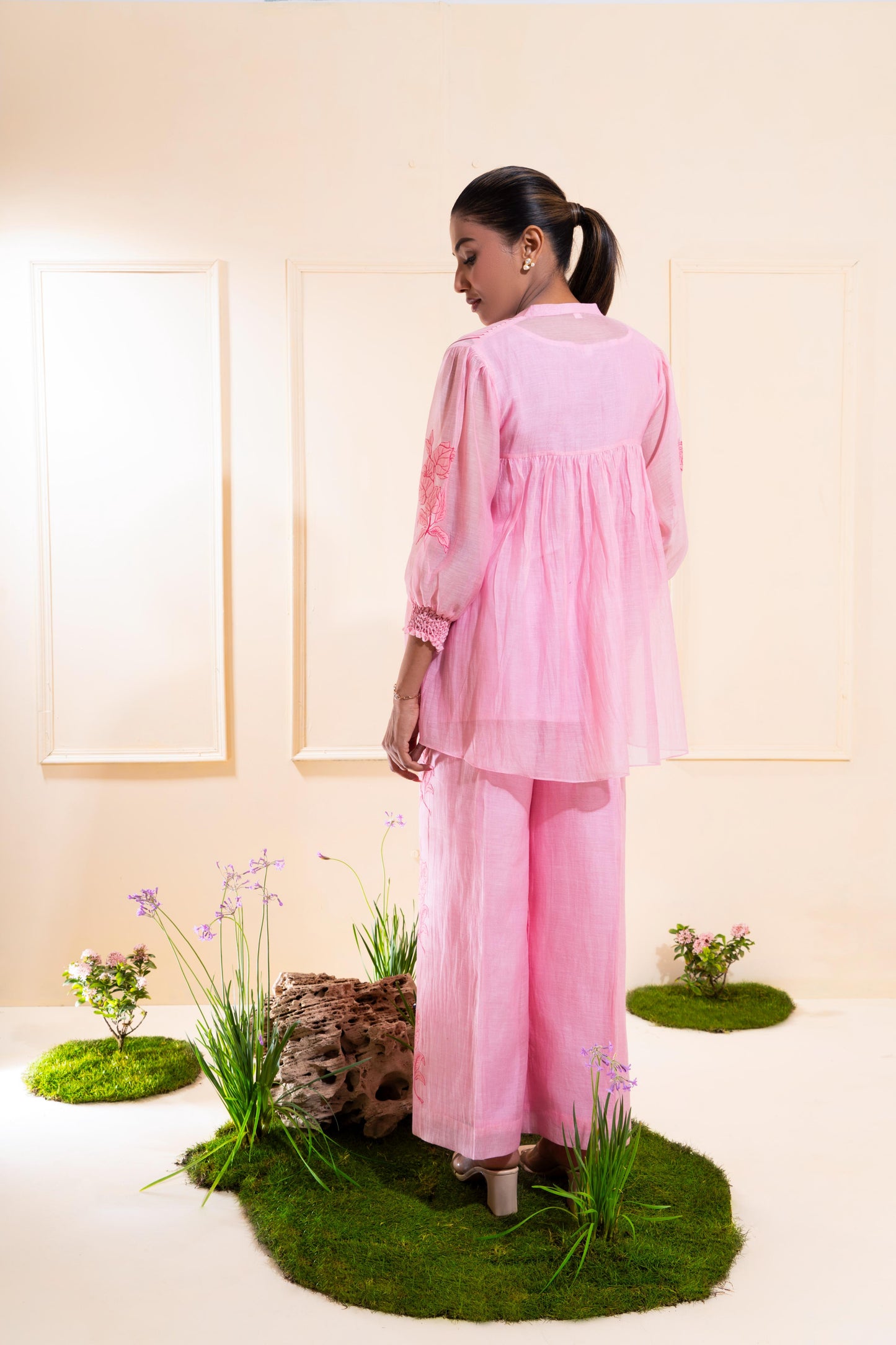 Pink Smocking Chanderi Co-ord Set