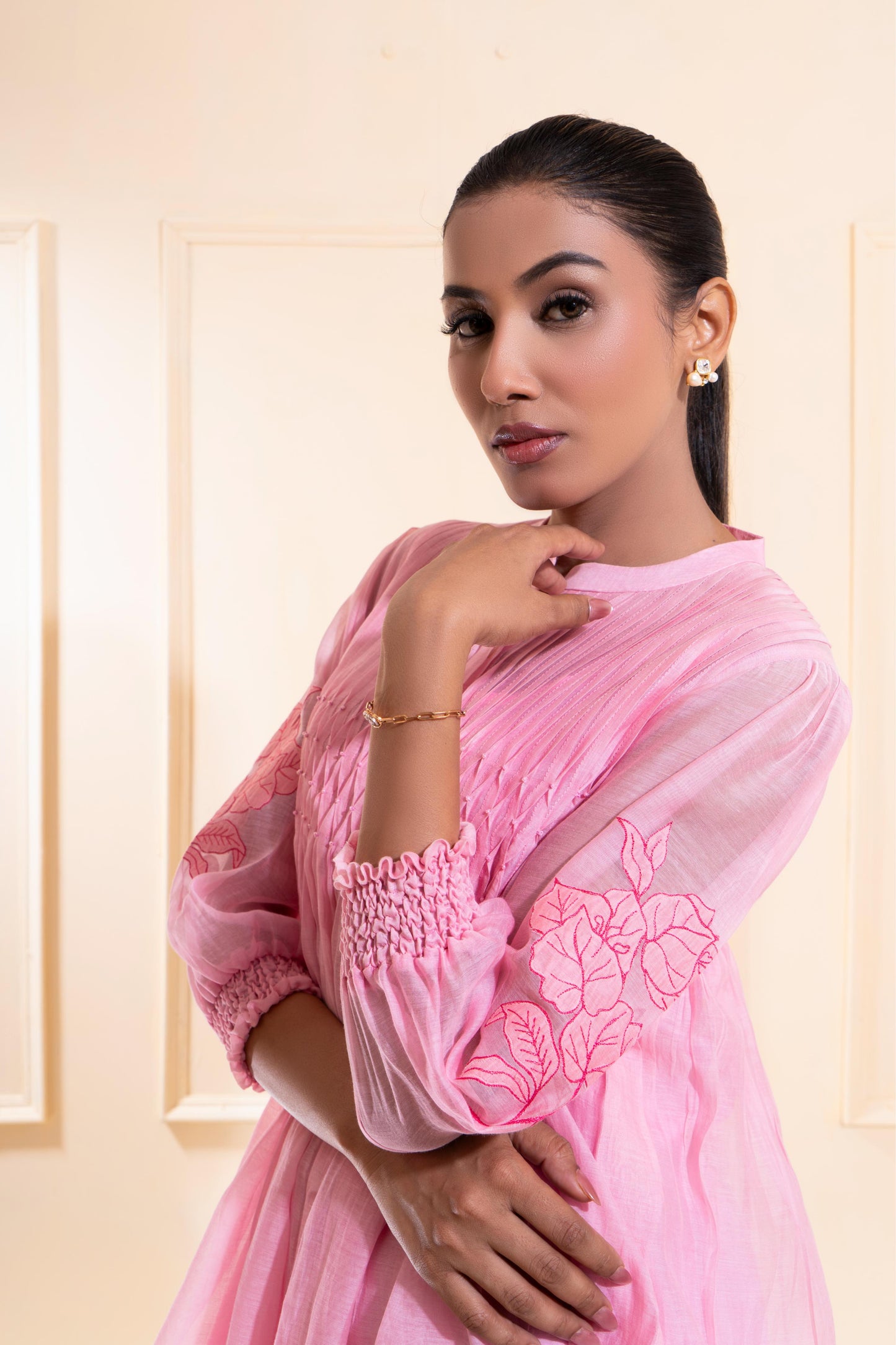 Pink Smocking Chanderi Co-ord Set