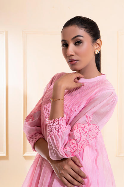 Pink Smocking Chanderi Co-ord Set