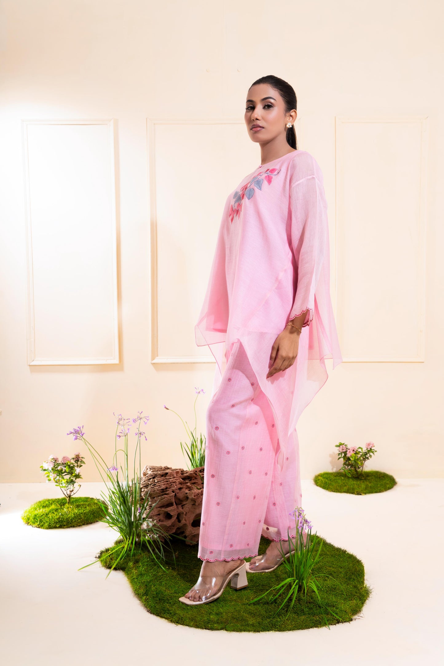 Blush Pink Asymmetrical Chanderi Co-ord Set