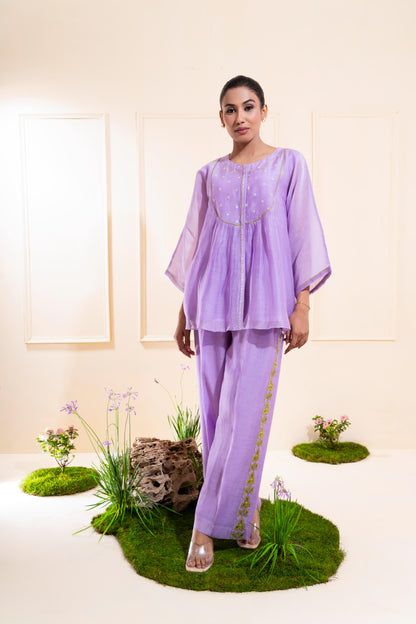 Lilac Front Gathers Chanderi Co-ord Set