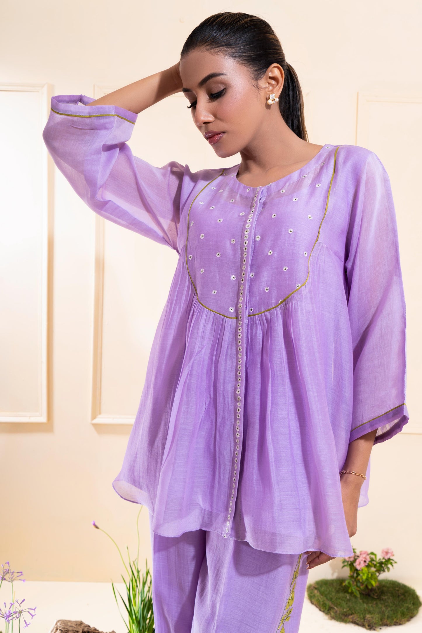 Lilac Front Gathers Chanderi Co-ord Set
