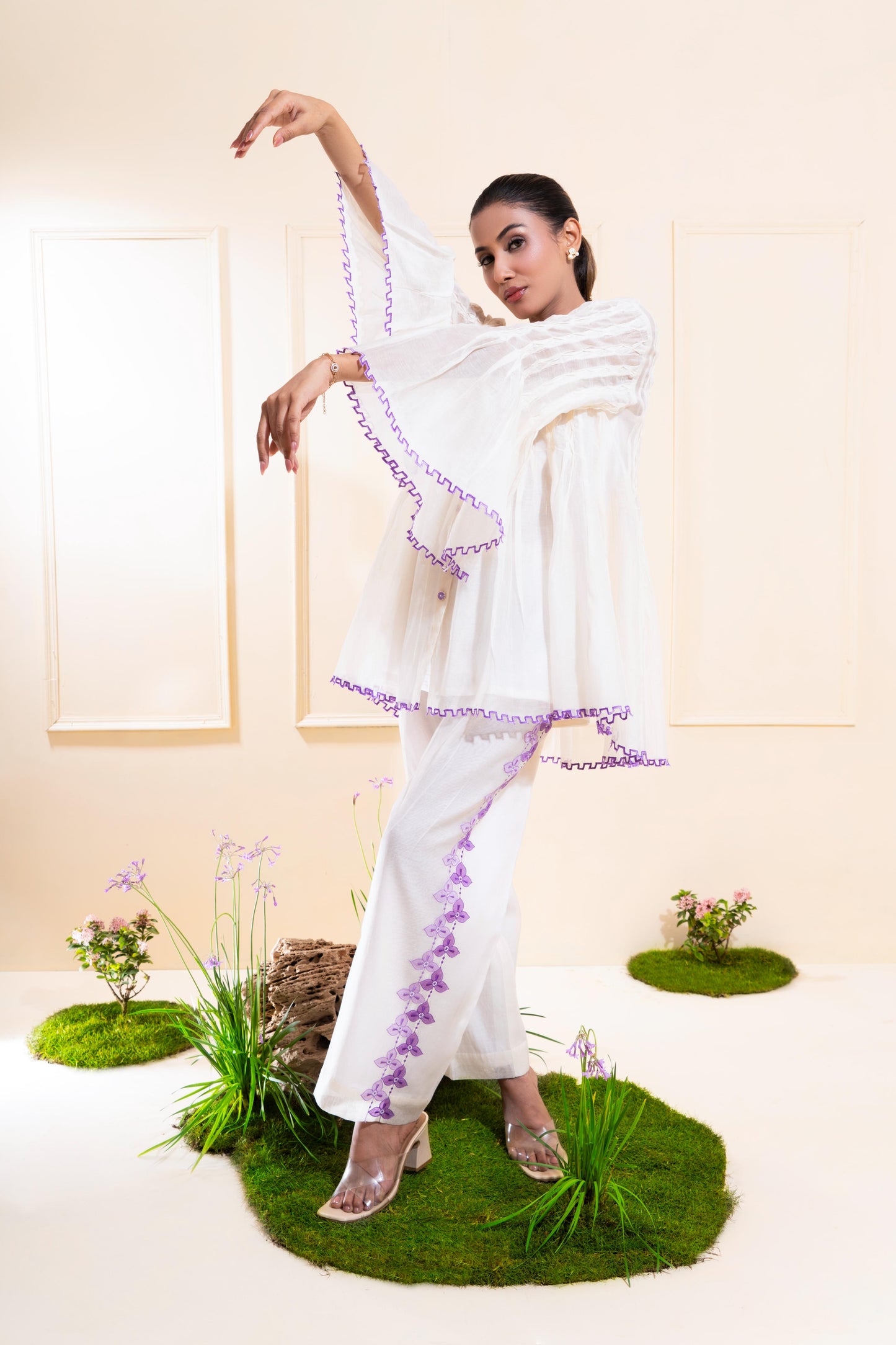 Off-white Smocking Chanderi Co-ord Set