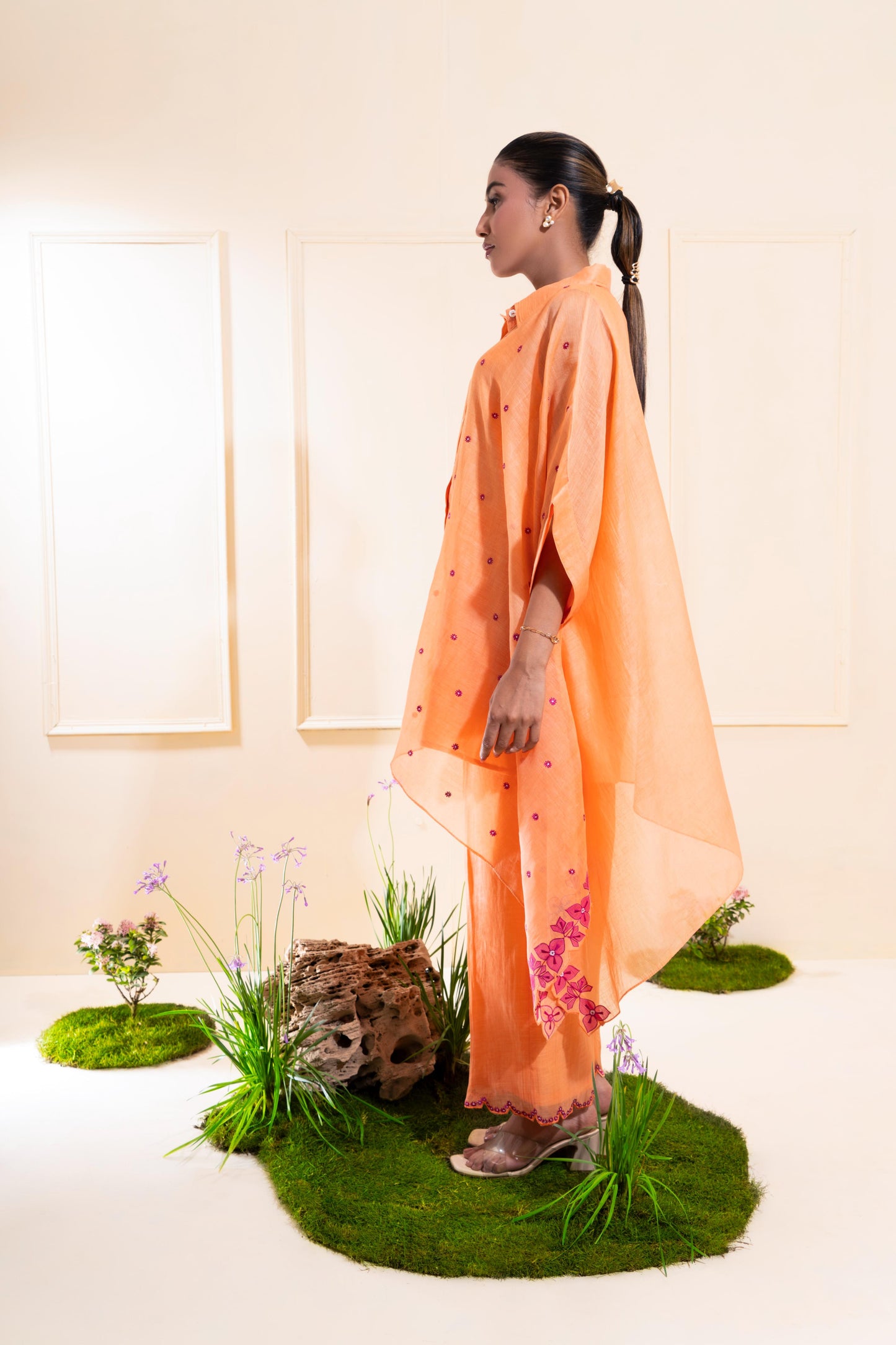 Peach Asymetrical Chanderi Co-ord Set