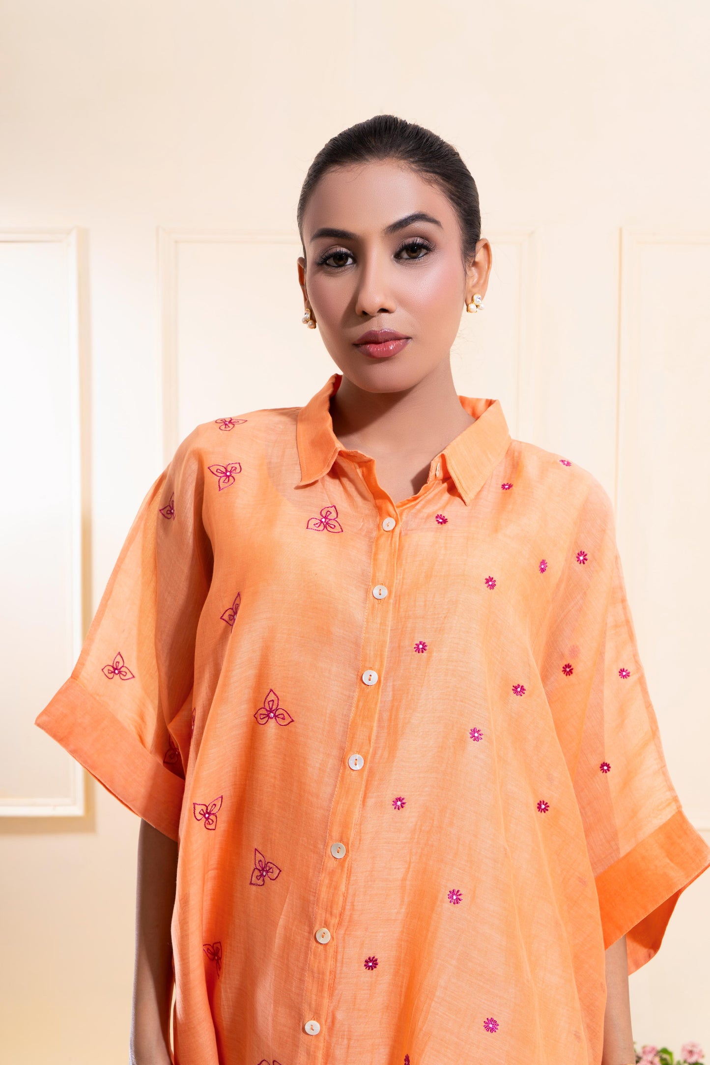 Peach Asymetrical Chanderi Co-ord Set