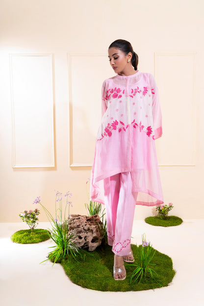 Pink Applique Work Chanderi Co-ord Set