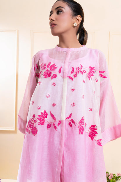 Pink Applique Work Chanderi Co-ord Set