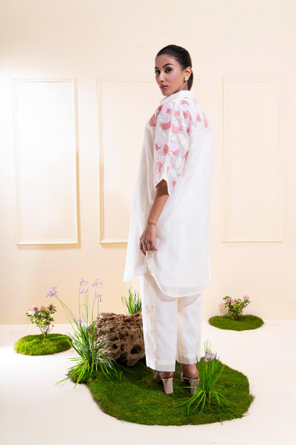 Off-white Embroidered Yoke Chanderi Co-ord Set
