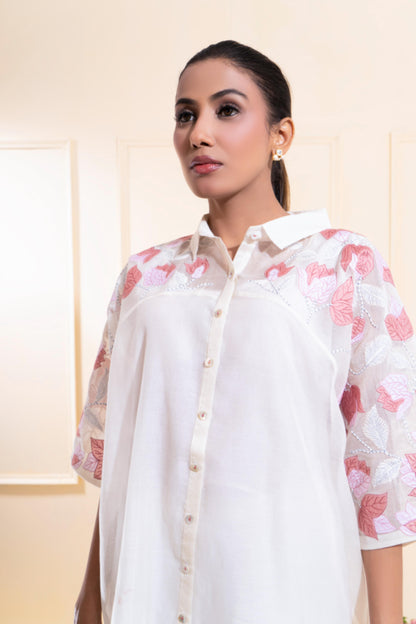 Off-white Embroidered Yoke Chanderi Co-ord Set