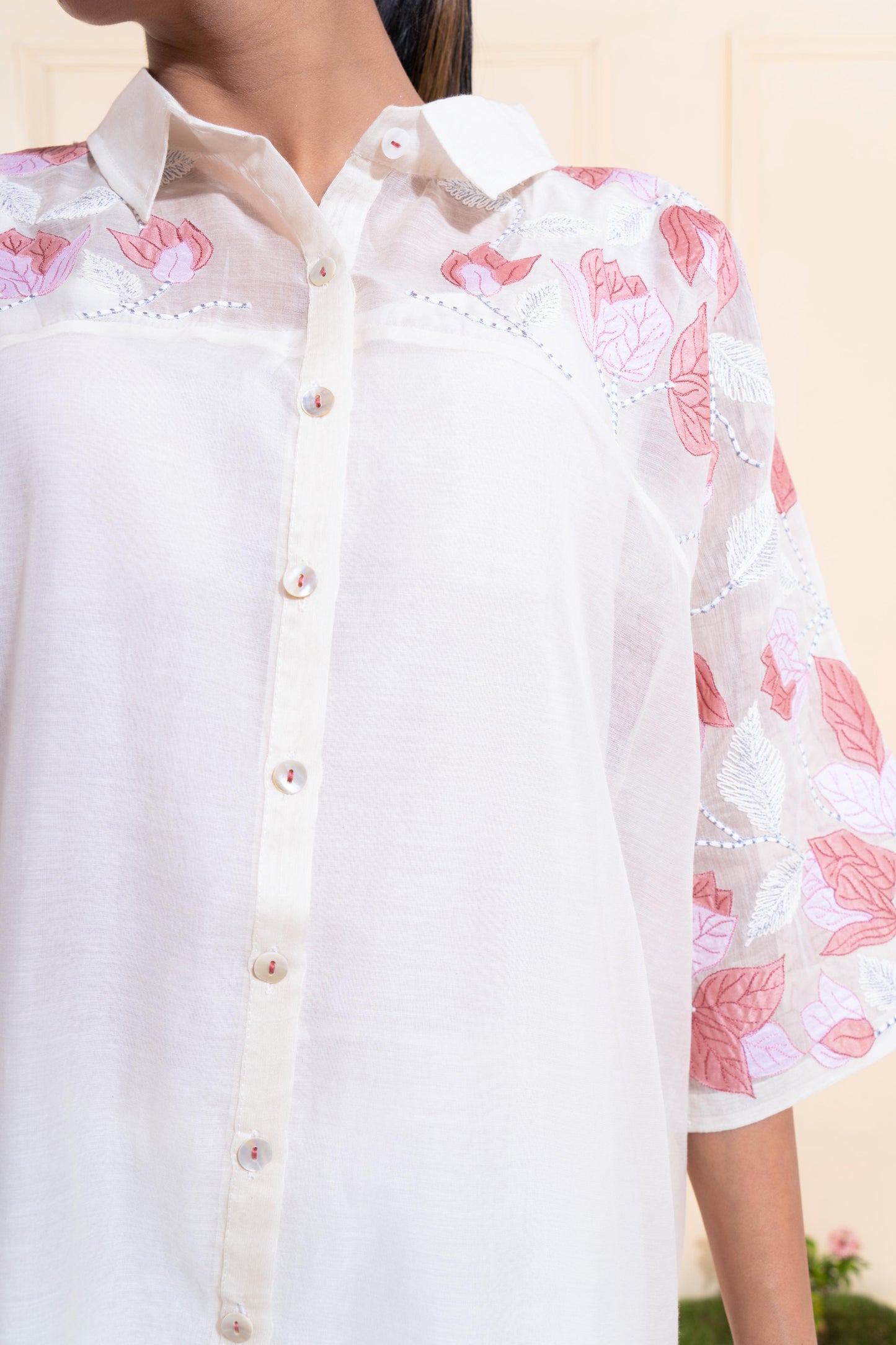 Off-white Embroidered Yoke Chanderi Co-ord Set