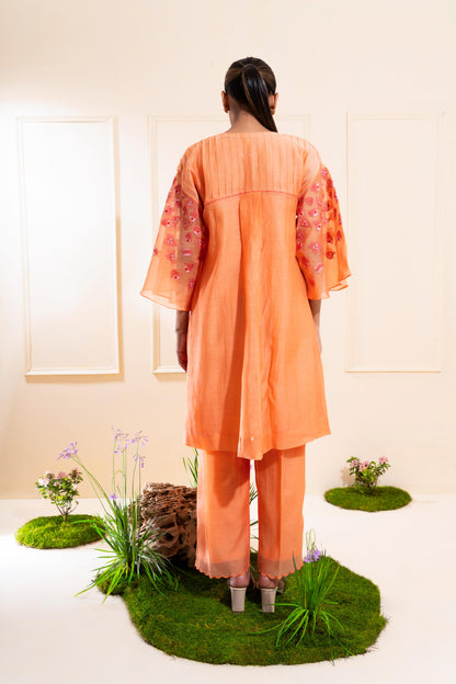 Peach Pleated Chanderi Co-ord Set