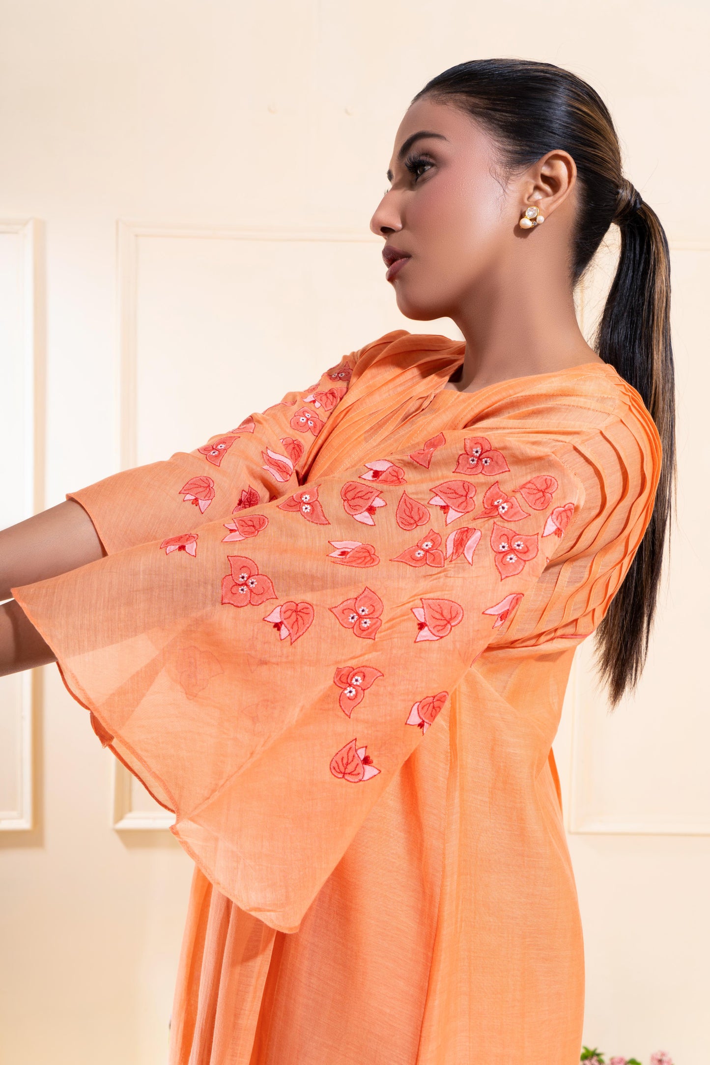 Peach Pleated Chanderi Co-ord Set