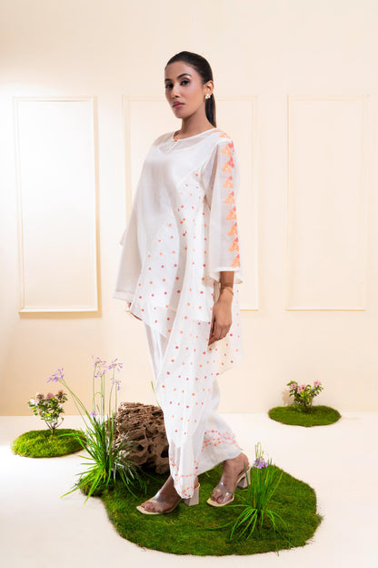 Off-White Cascading Chanderi Co-ord Set