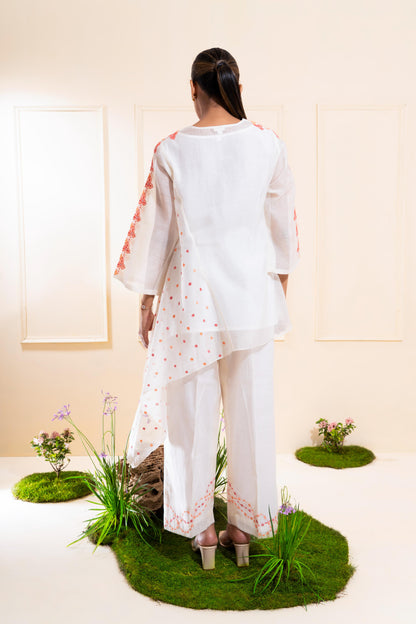 Off-White Cascading Chanderi Co-ord Set