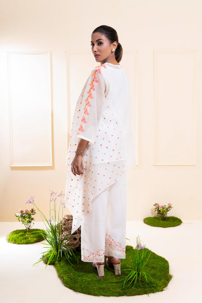Off-White Cascading Chanderi Co-ord Set