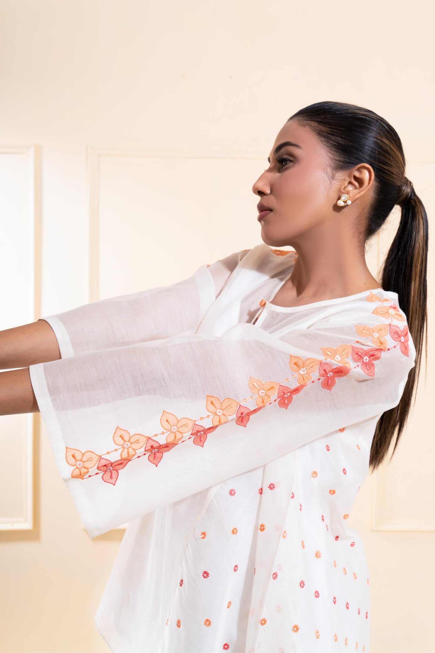 Off-White Cascading Chanderi Co-ord Set