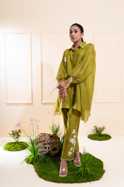 Moss Green Applique Chanderi Co-ord Set