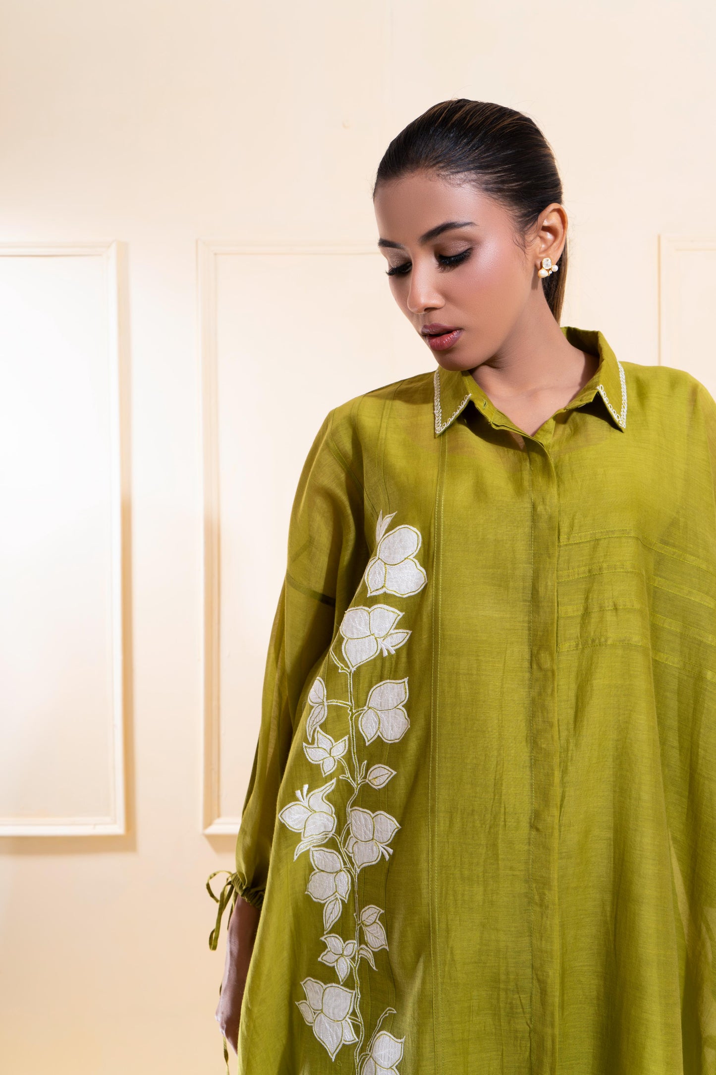 Moss Green Applique Chanderi Co-ord Set