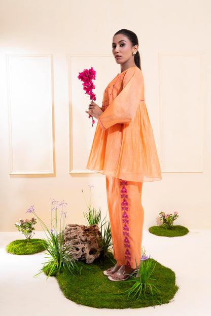 Peach Front Gathers Chanderi Co-ord Set