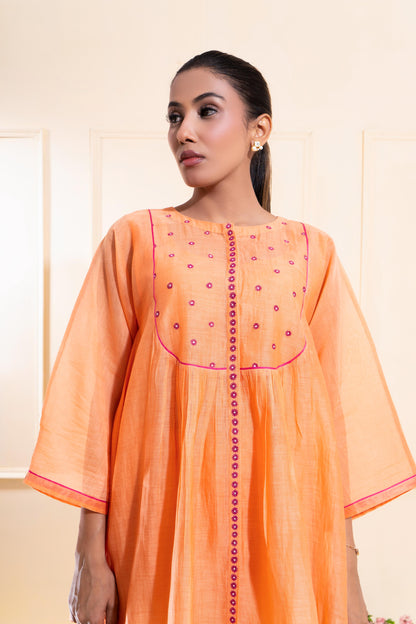 Peach Front Gathers Chanderi Co-ord Set