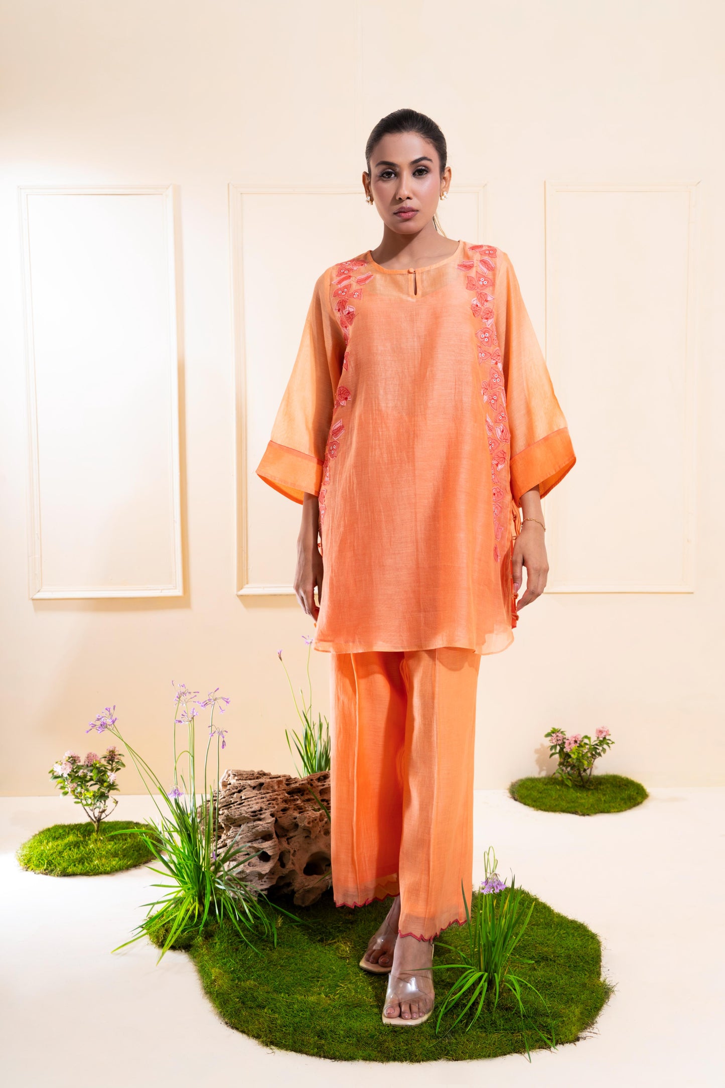 Peach Two Tone Chanderi Co-ord Set