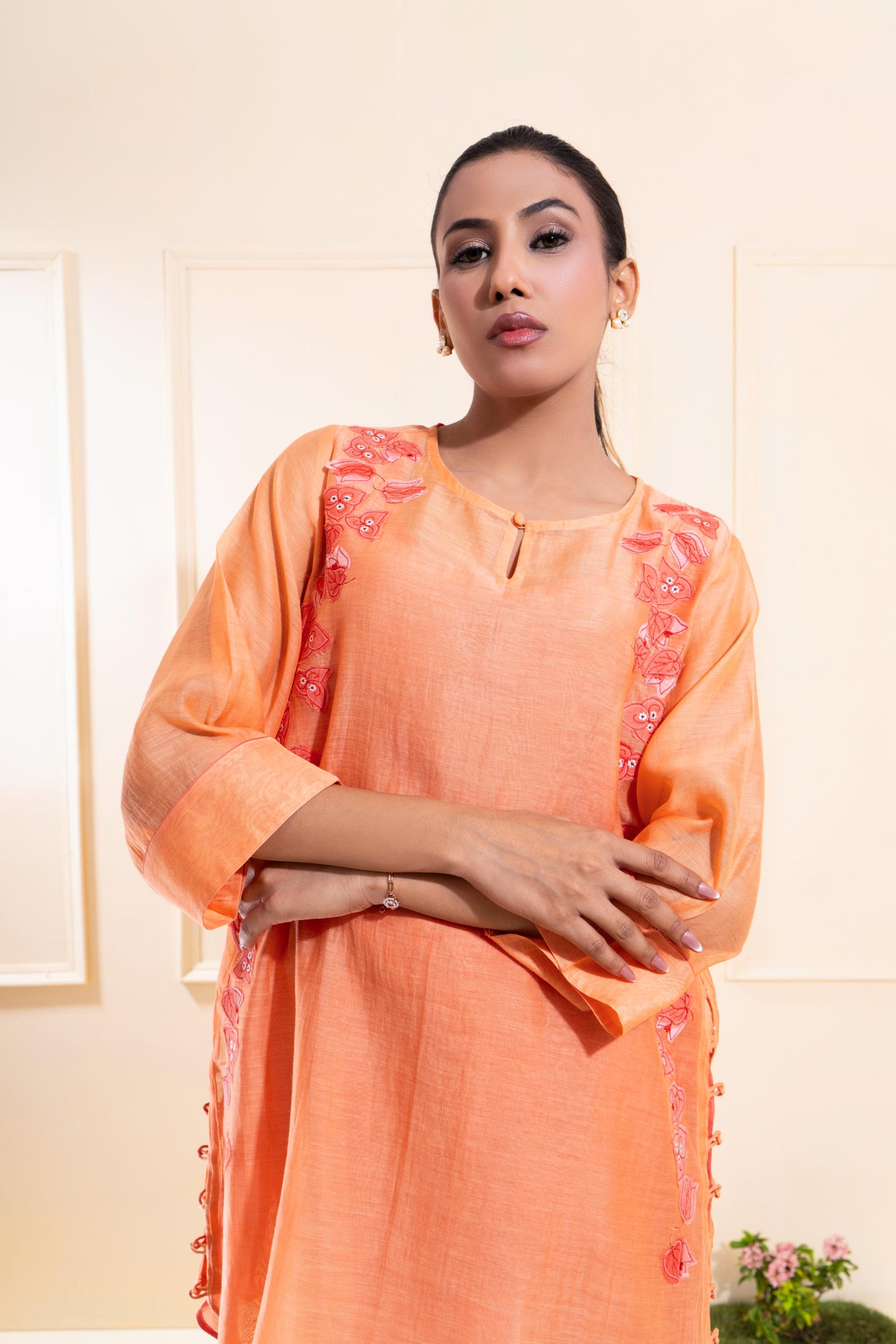 Peach Two Tone Chanderi Co-ord Set