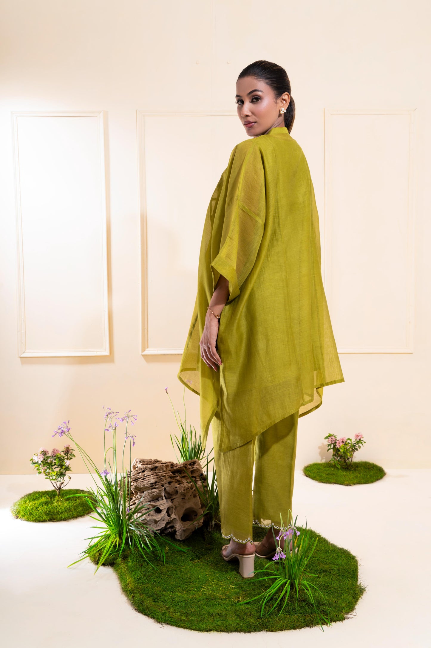 Moss Green Pleated Panel Chanderi Co-ord Set