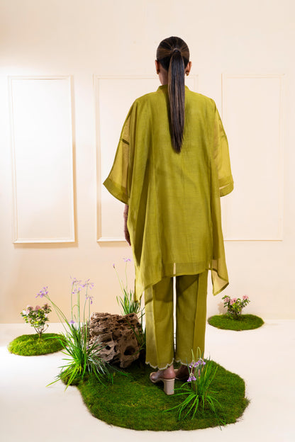 Moss Green Pleated Panel Chanderi Co-ord Set