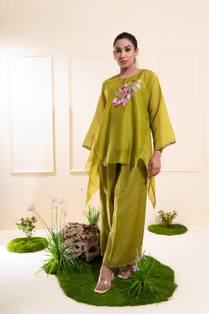 Moss Green Asymmetrical Chanderi Co-ord Set
