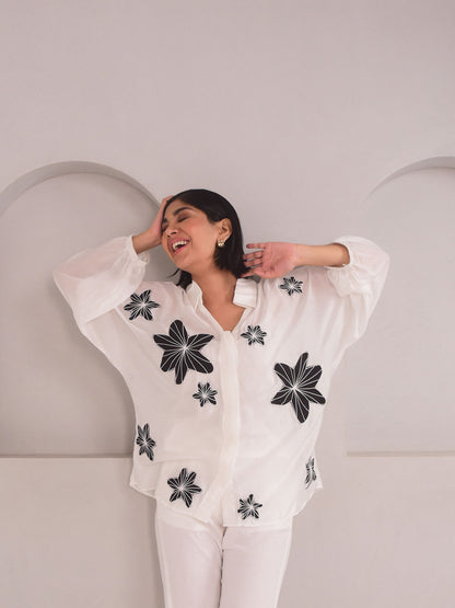 Dana Applique Modal Shirt - Black