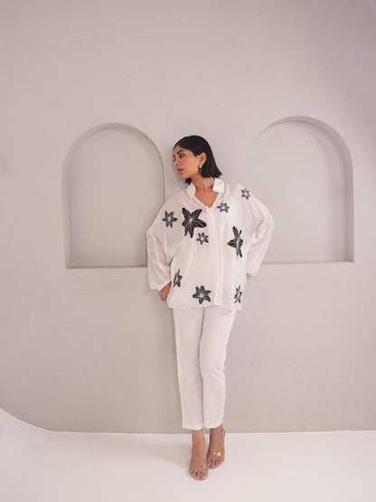 Dana Applique Modal Shirt - Black