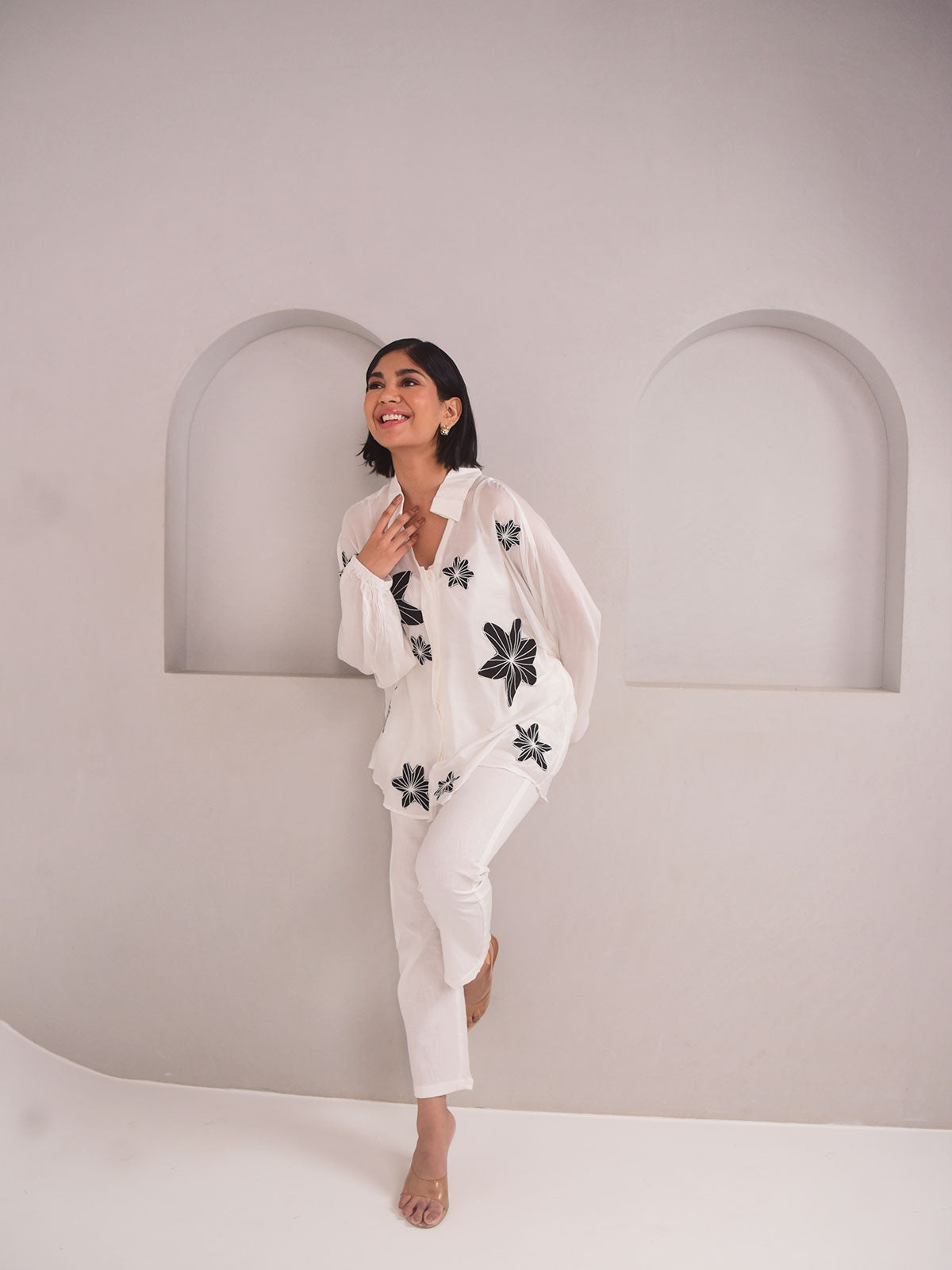 Dana Applique Modal Shirt - Black