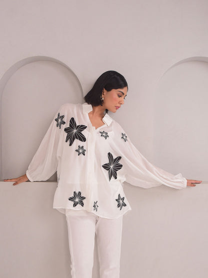 Dana Applique Modal Shirt - Black