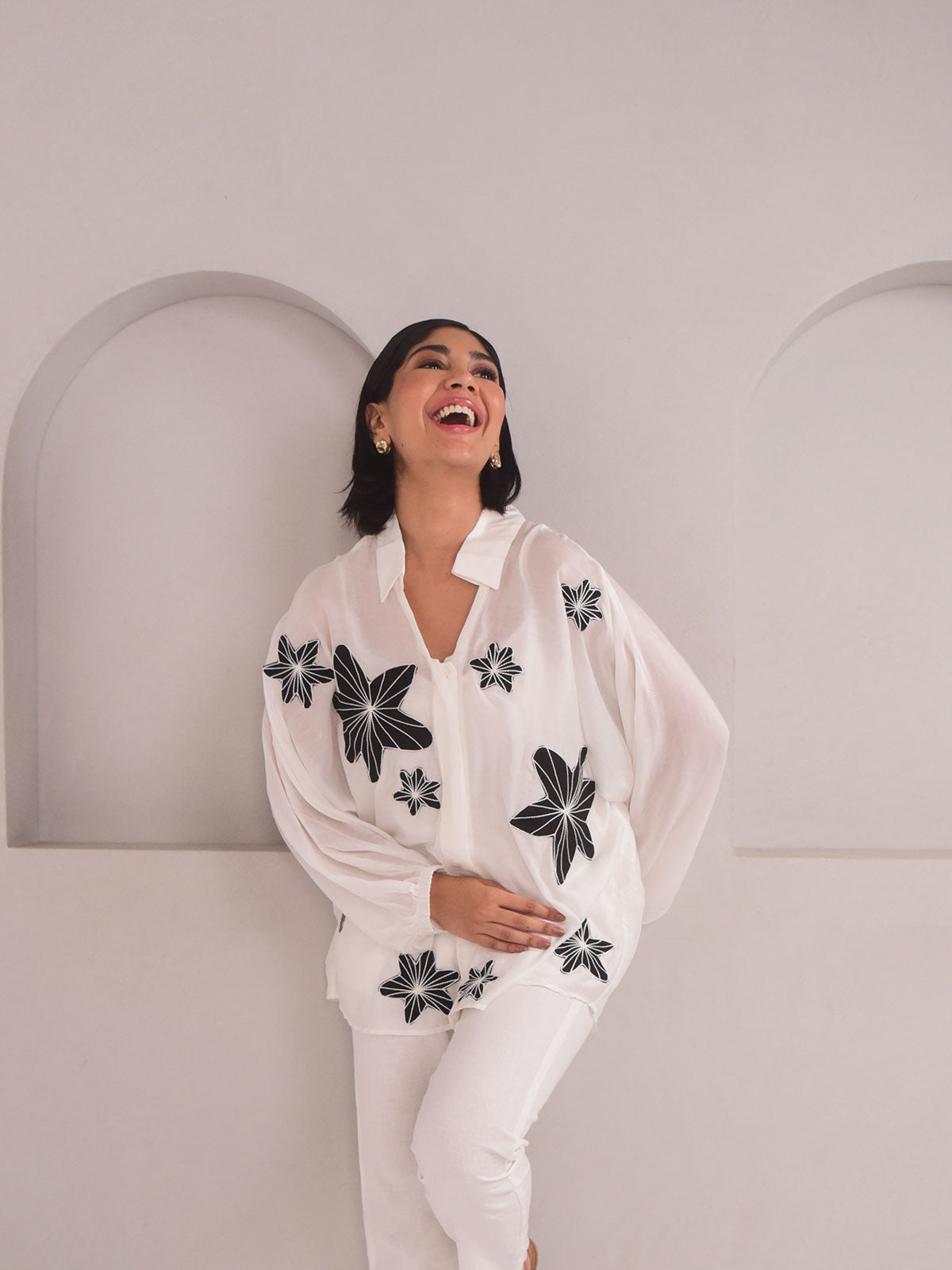 Dana Applique Modal Shirt - Black