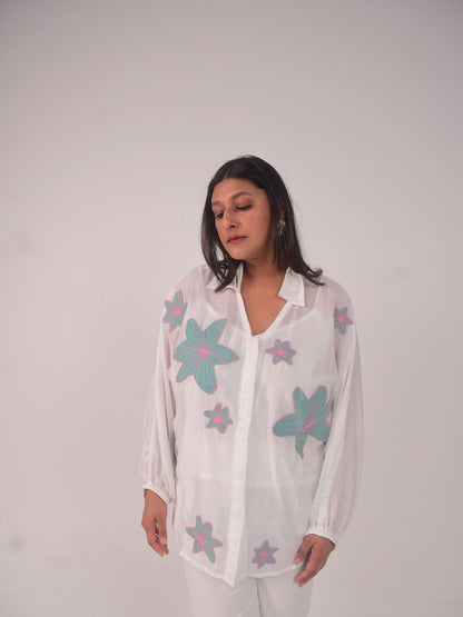 Dana Applique Modal Shirt - Blue