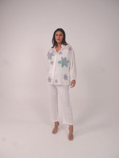 Dana Applique Modal Shirt - Blue