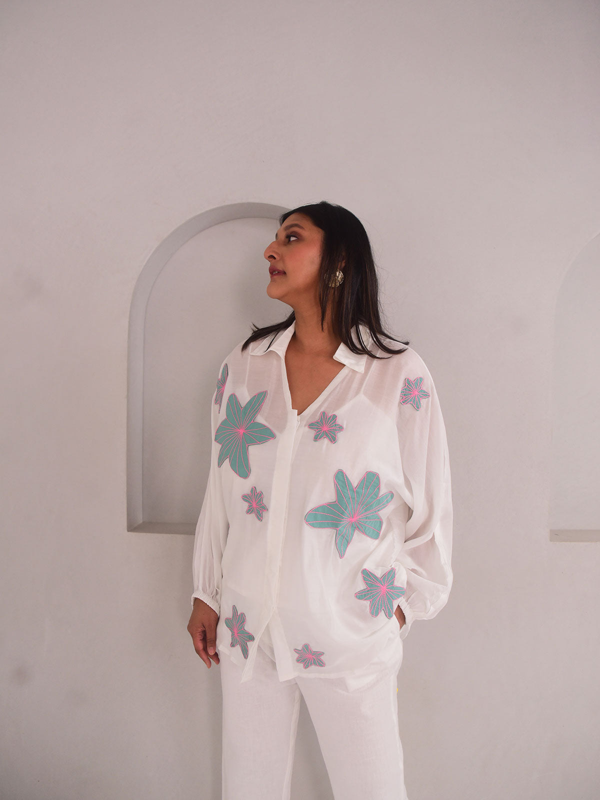 Dana Applique Modal Shirt - Blue