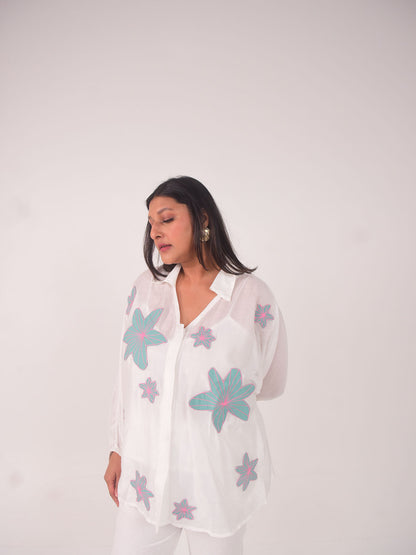 Dana Applique Modal Shirt - Blue