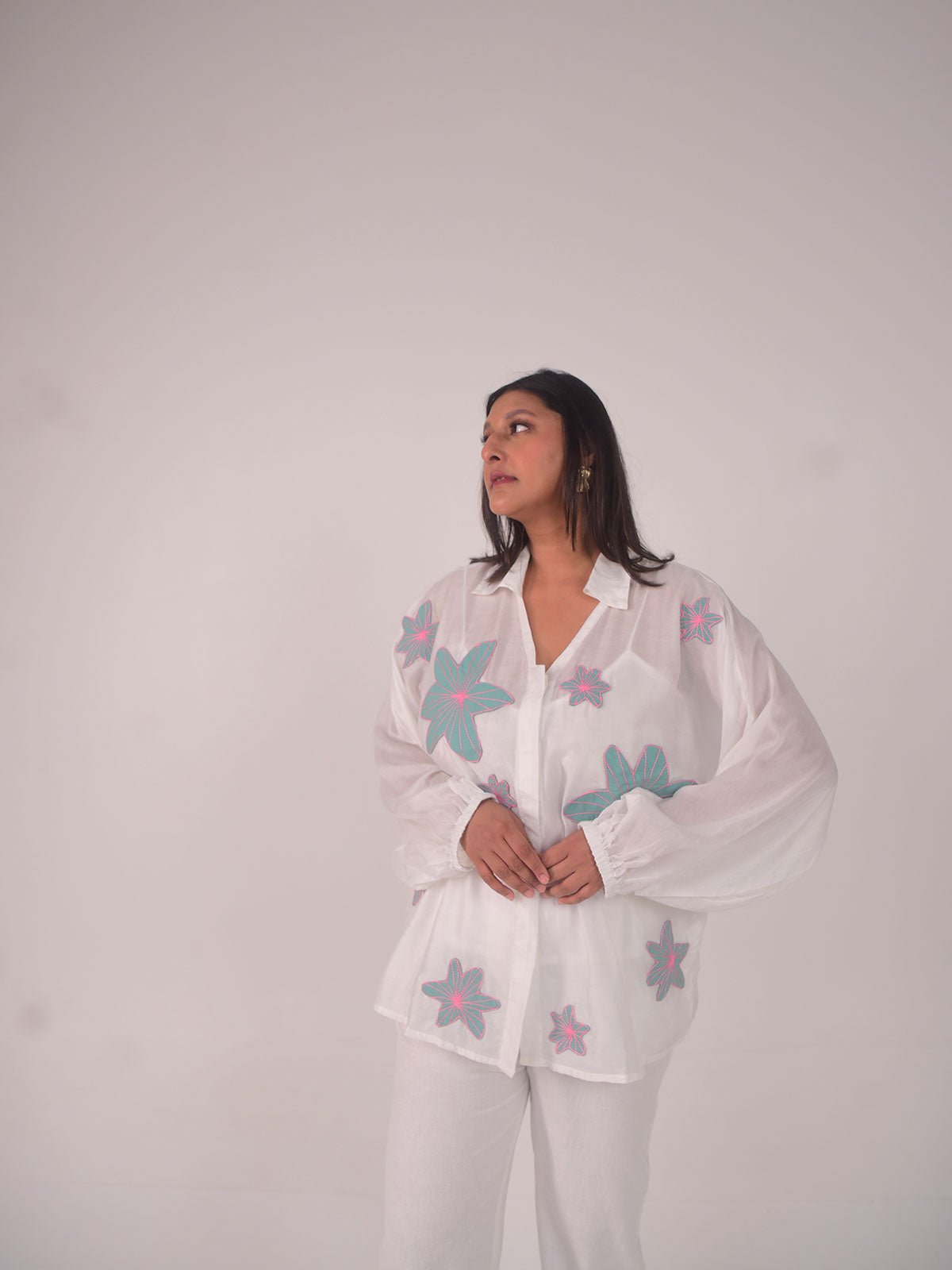 Dana Applique Modal Shirt - Blue