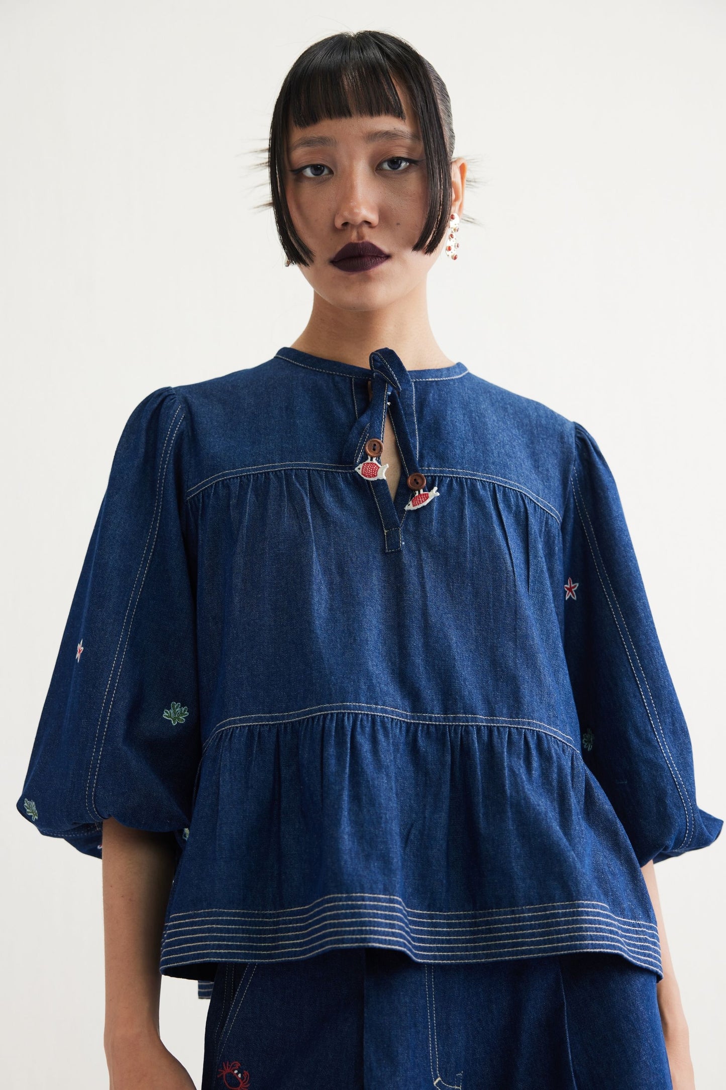 Deep Sea Sustainable Denim Peplum Top