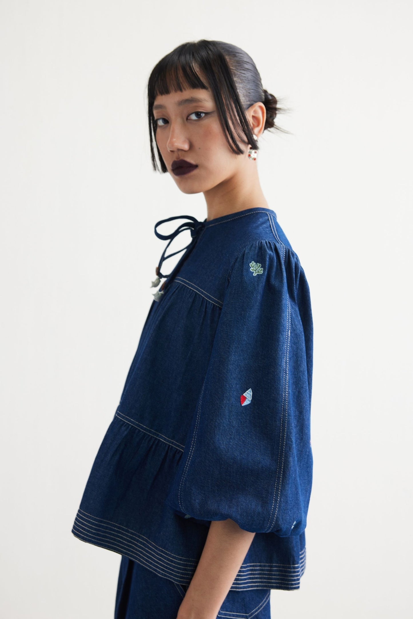 Deep Sea Sustainable Denim Peplum Top