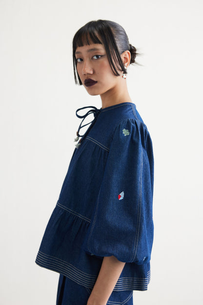 Deep Sea Sustainable Denim Peplum Top